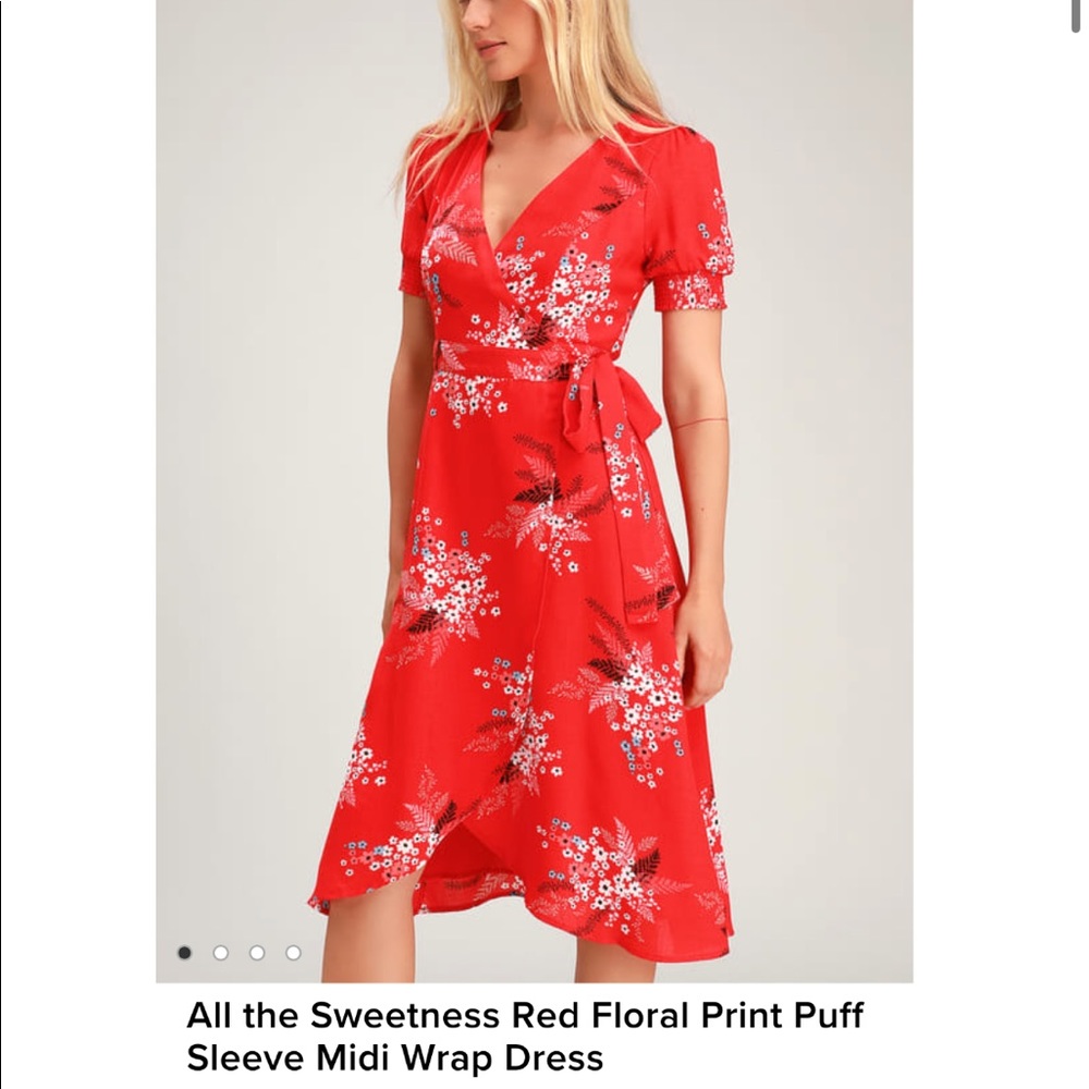 LULU’s Red floral wrap dress